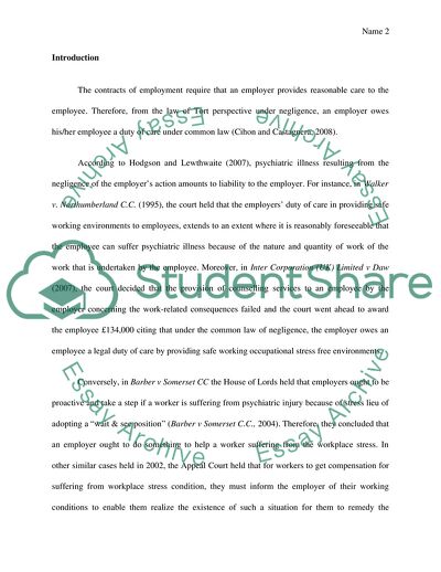 Psychiatric Illness Resulting from the Negligence of the Employers Action