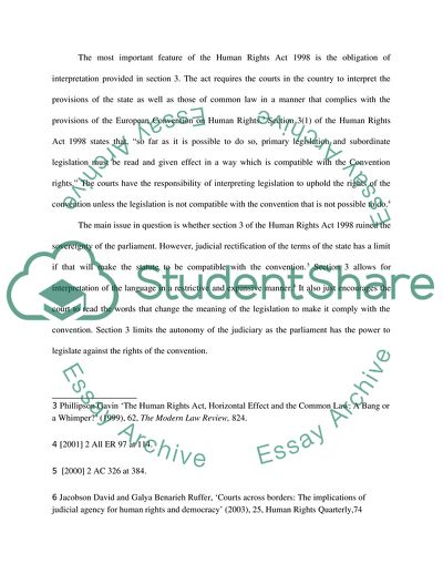 The Human Rights Act and the Sovereignty of Parliament