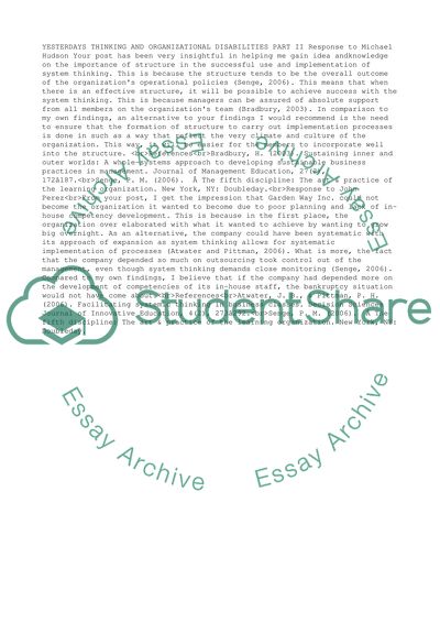 Yesterdays Thinking and Organizational Disabilities Part II