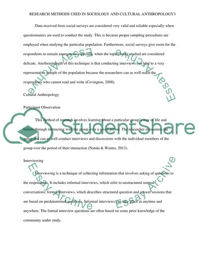 Research Methods Used in Sociology and Cultural Anthropology