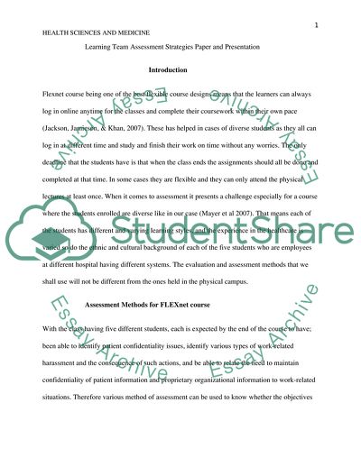 Learning Team Assessment Strategies Paper and Presentation