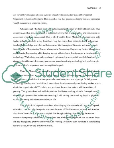 Statement of Purpose for Masters in Engineering Management