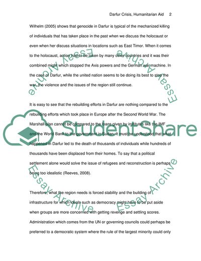 Humanitarian Aid for Darfur Crisis