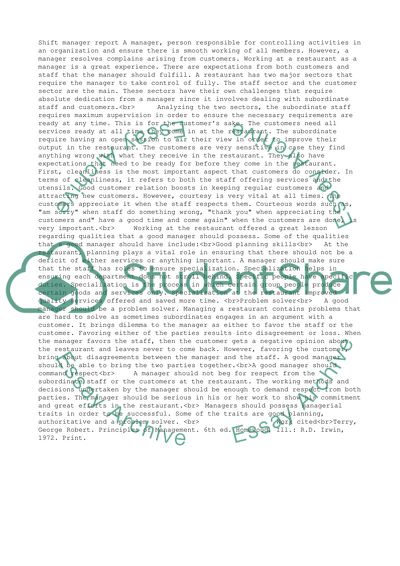 Shift manager report