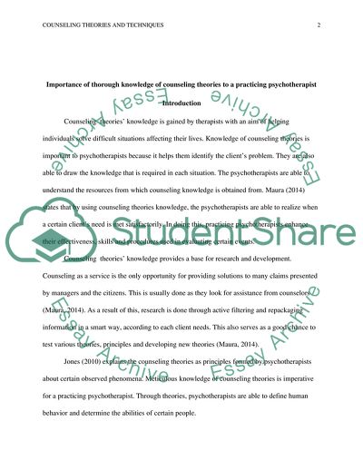 Importance of Thorough Knowledge of Counseling Theories to a Practicing Psychotherapist