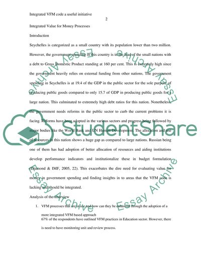 Integrated Value for Money Processes