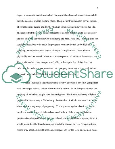 Judith Jarvis Thomsons argument for limited abortion rights