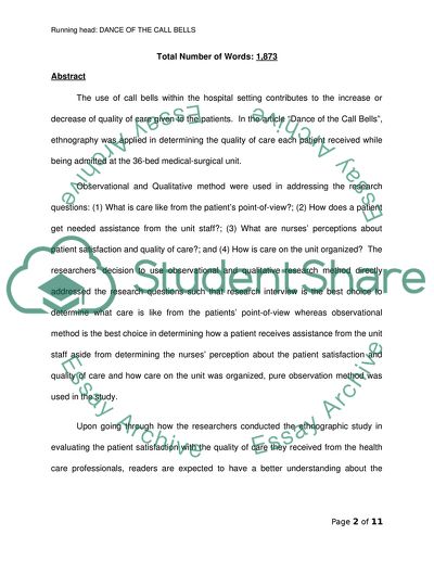 Dance Of The Call Bells Using Ethnography To Evaluate Patient Satisfaction With Quality Of Care