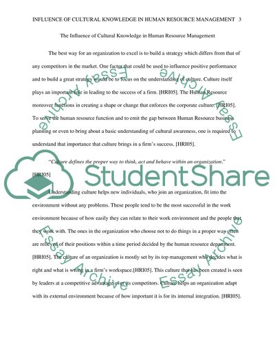 Influence of Cultural Knowledge in Human Resource Management