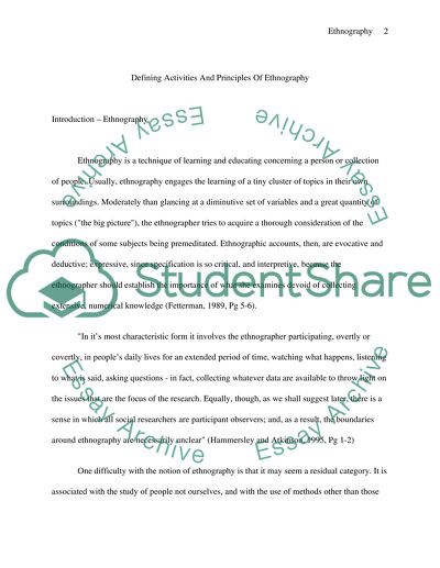 Defining Activities and Principles of Ethnography