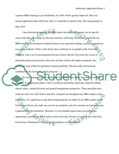 Application for MBA Admission at the University