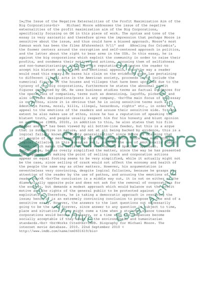 The Issue of the Negative Externalities of the Profit Maximization Aim of the Big Corporations