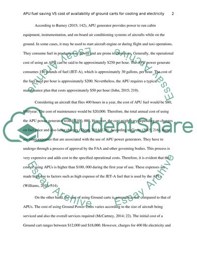APU fuel saving VS cost of availability of ground carts for cooling and electricity