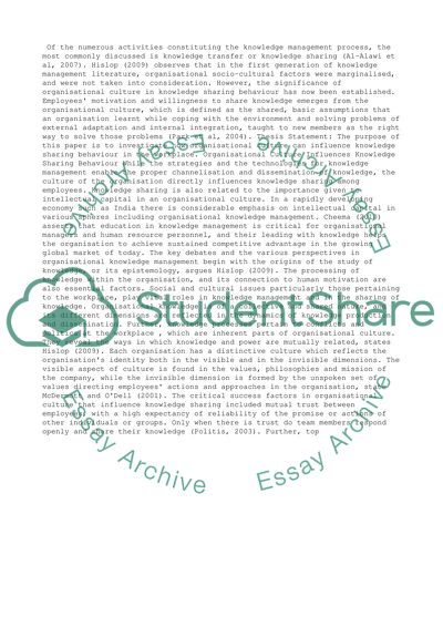 Influence of Organisational Culture on Knowledge Sharing Behaviour