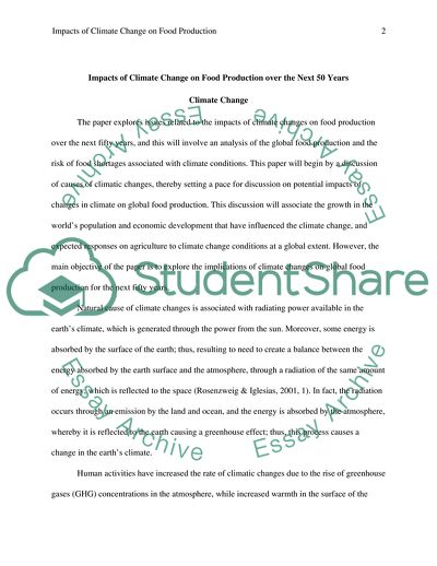 Impacts of Climate Change on Food Production over the Next 50 Years