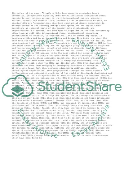 Reasons for the Growth of MNEs from Emerging Economies from a Theoretical Perspective