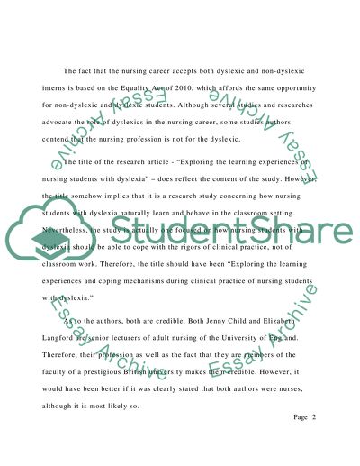 Exploring the Learning Experiences of Nursing Students with Dyslexia by Child and Langford