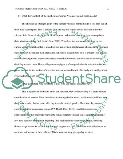 Women veterans mental health needs