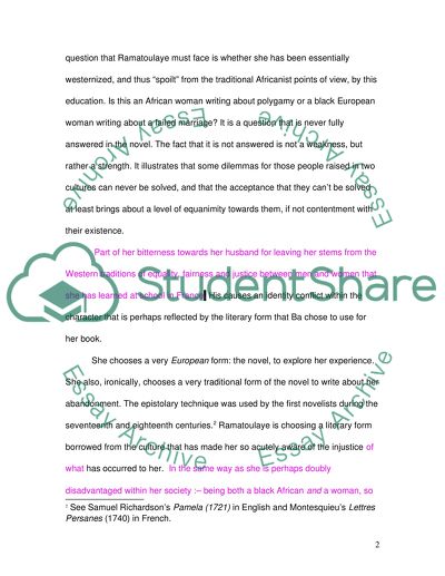 So Long a Letter: an epistolary portrayal of social conflict in post-colonial Africa