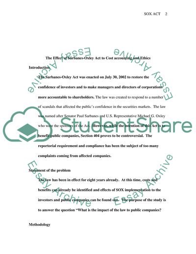 The Effect of Sarbanes-Oxley Act to Cost accounting and Ethics