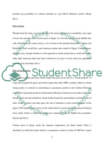 Egypt and shifting power / influence structures in the Middle East