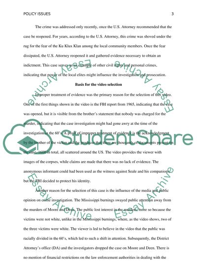 Policy Issues: The Mississippi Cold Case