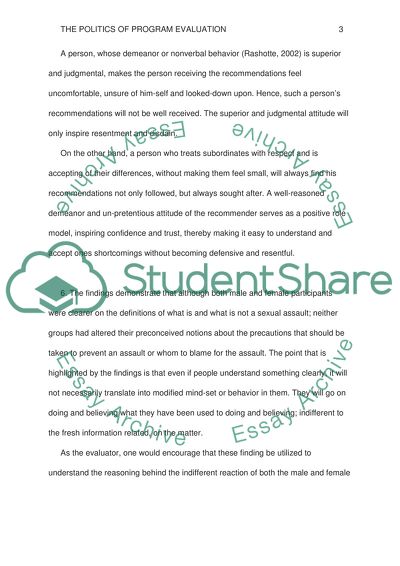Questions and Answers - The Politics of Program Evaluation