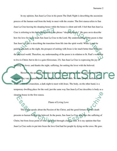 Reading Response of San Juan De La Cruz - Bonus for quality