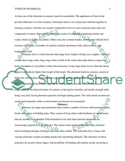 Types of materials (metals, ceramics, polymers,composites)