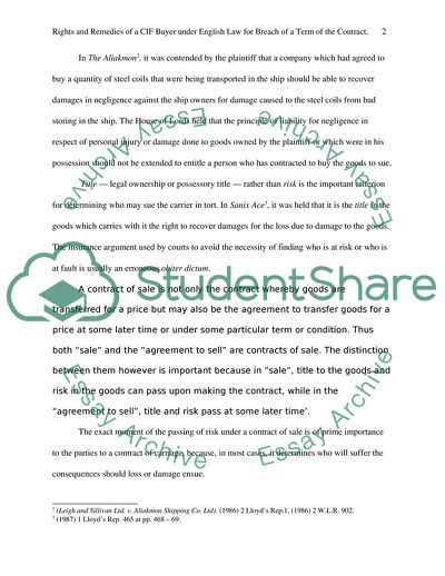 Rights and Remedies of a CIF Buyer under English Law for Breach of a Term of the Contract