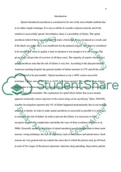 Reflection on a Failed Spinal Anesthesia Clinical