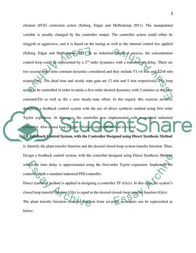 Feedback Control System, with the Controller Designed using Direct Synthesis Method
