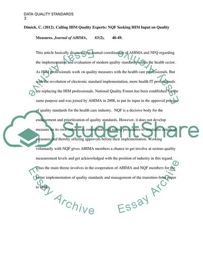 Analysis of Articles about Data Quality Standards