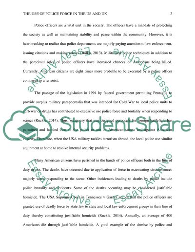 The Use of Police Force in the United States and United Kingdom