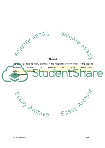 Menu Planning and Product Development