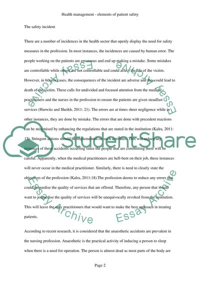 Health Management - Elements of Patient Safety