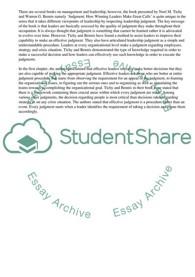 Judgment - How Winning Leaders Make Great Calls by Noel Tichy and Warren Bennis