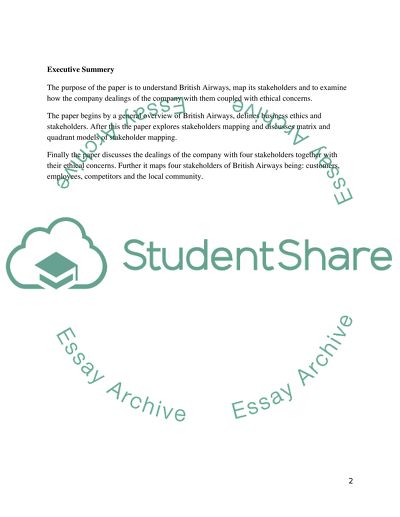 British Airways Stakeholders Mapping and Dealing with Ethical Concerns