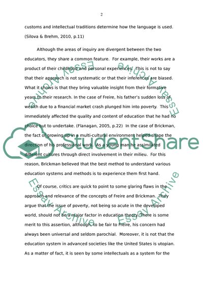Compare and Contrast Paulo Feire - William Brickman in APA style