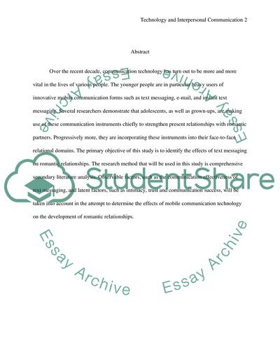 The Effect of the Use of Mobile Telephone Upon the Development and Maintenance of Romantic Relationships