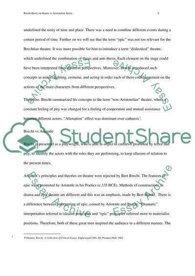 Brecht Theory on Theatre versus Aristotelian Theory