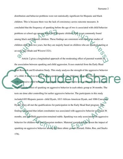 Study of Spanking of Children and the Occurrence of Aggressive Behavior