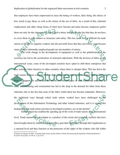 Globalization for the Organized Labor Movement in Rich Countries