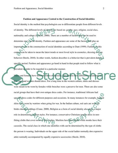 Fashion and Appearance Central to the Construction of Social Identities