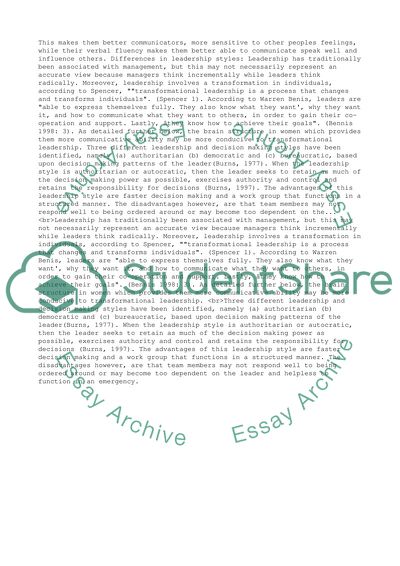 Gender differences in Business Leadership Style