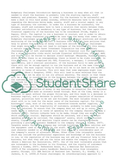 Budjetary challenges