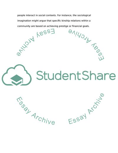 What is sociological perspective/imagination Give one example