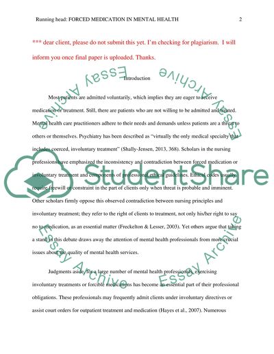 Forced Medication in Mental Health