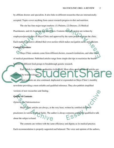 Evaluating a Website of Mayo Clinic for Credibility