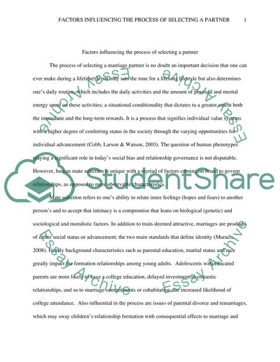 What kinds of things influence the process of selecting a partner